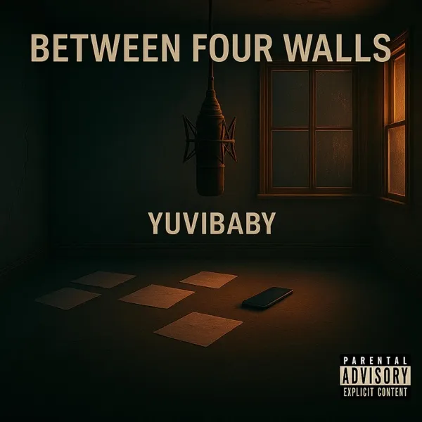 Between Four Walls single cover: an empty room with a microphone at the window.